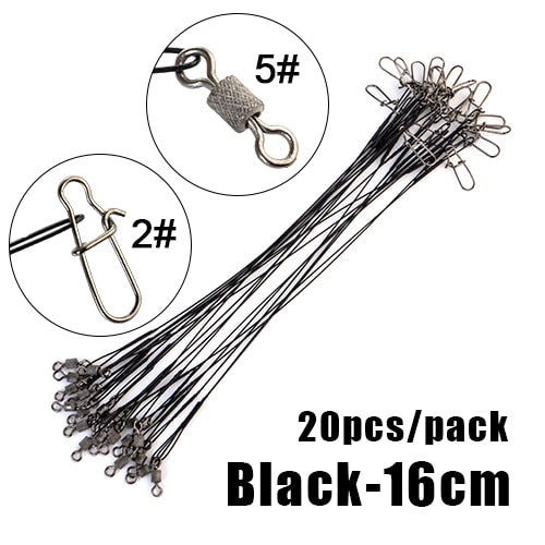 20pcs 16/20/25cm Anti-bite Steel Wire Leader Leashes For Fishing 50LB With Swivel Fishing Lure