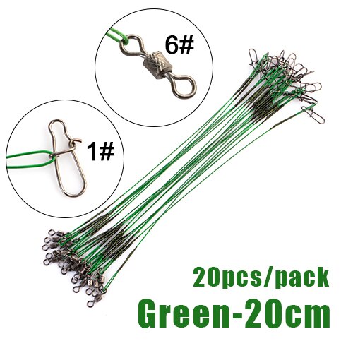 20pcs 16/20/25cm Anti-bite Steel Wire Leader Leashes For Fishing 50LB With Swivel Fishing Lure