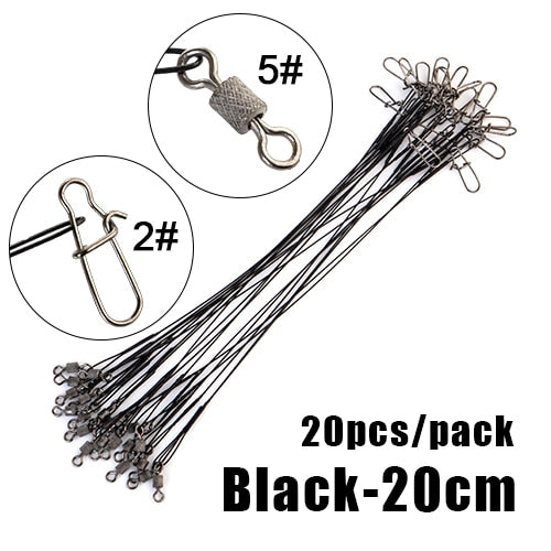 20pcs 16/20/25cm Anti-bite Steel Wire Leader Leashes For Fishing 50LB With Swivel Fishing Lure