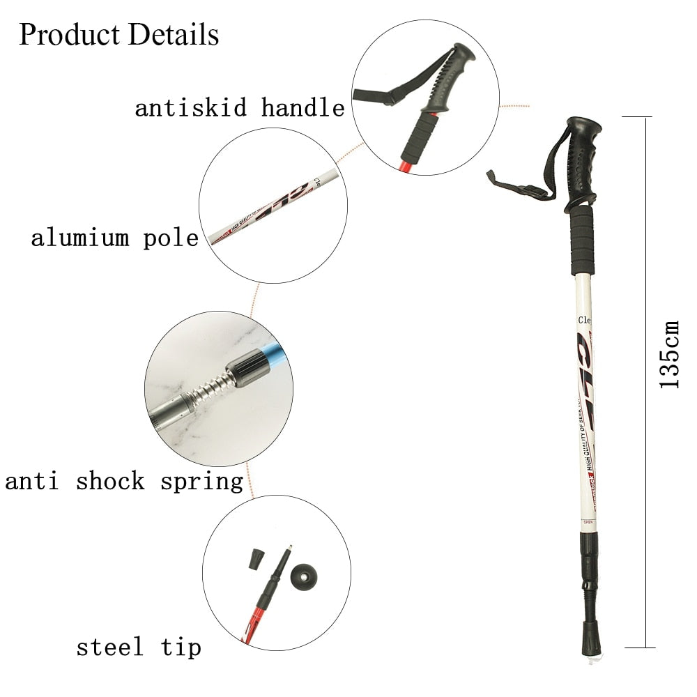 2Pc/Pair 135CM Walking Stick Trekking Aluminum Alloy Climbing Stick