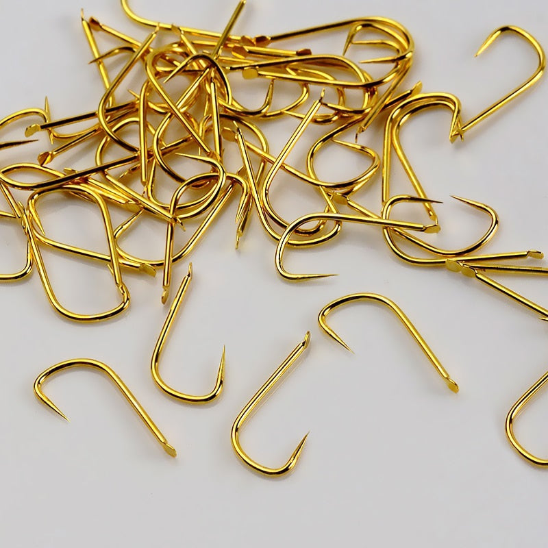 50pcs High Carbon Steel Golden Barbed Fish Hook Stingless hook Fishing Accessories tool Non-barb Hook Barbed fishhook for lake