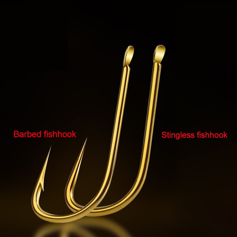 50pcs High Carbon Steel Golden Barbed Fish Hook Stingless hook Fishing Accessories tool Non-barb Hook Barbed fishhook for lake