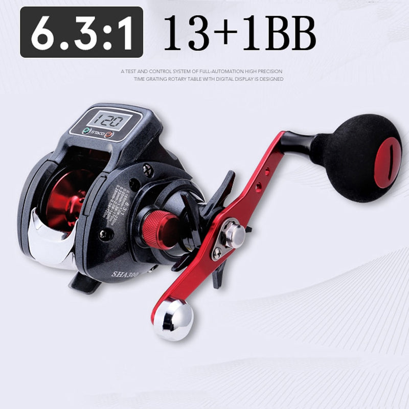 6.3:1 13+1BB Fishing Reel Left / Right Hand Low Profile Line Counter F