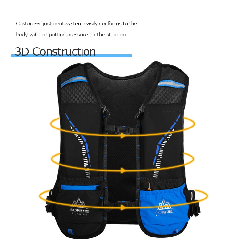 Black Ultra Vest 5L Hydration Backpack Pack Bag Soft Water Bladder Flask Hiking Trail Running