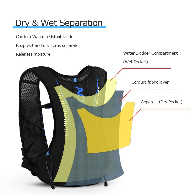 Black Ultra Vest 5L Hydration Backpack Pack Bag Soft Water Bladder Flask Hiking Trail Running