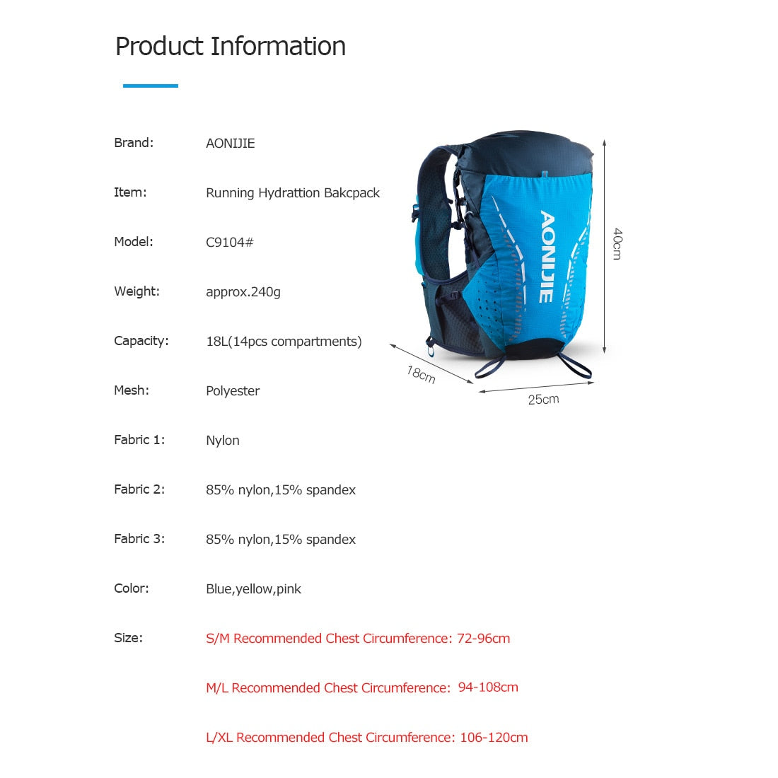 Black Ultra Vest 18L Hydration Backpack Pack Bag Soft Water Bottle Flask For Trail Marathon Race