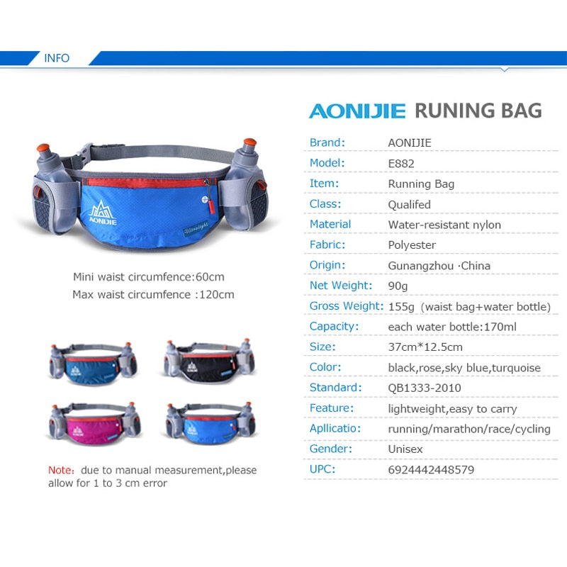 Marathon Jogging Cycling Running Hydration Belt Waist Bag Pouch Fanny Pack Phone Holder