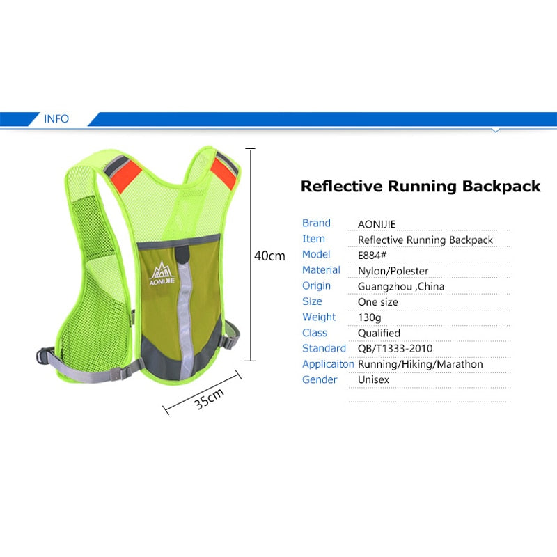 Reflective Hydration Pack Backpack Rucksack Bag Vest Harness Water Bottle Hiking Camping Running