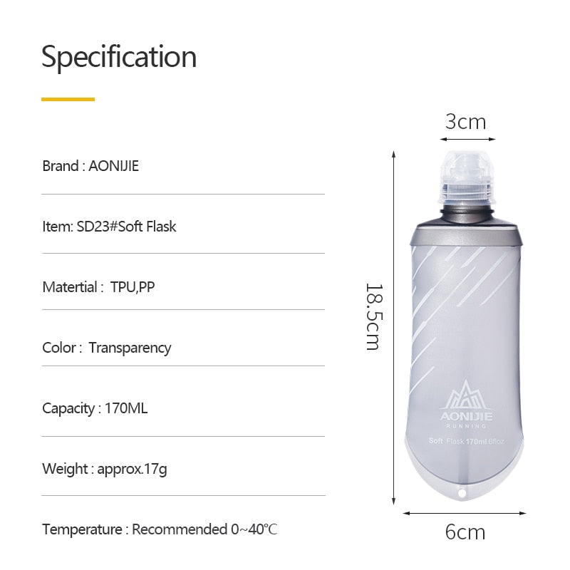 TPU Collapsible 170ML Sports Nutrition Energy Gel Soft Flask Water Bottle Reservoir