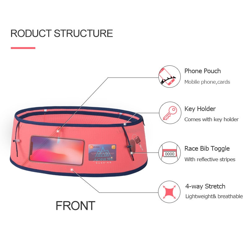 Hydration Running Belt Waist Pack Travel Money Bag Trail Marathon Gym Workout Fitness