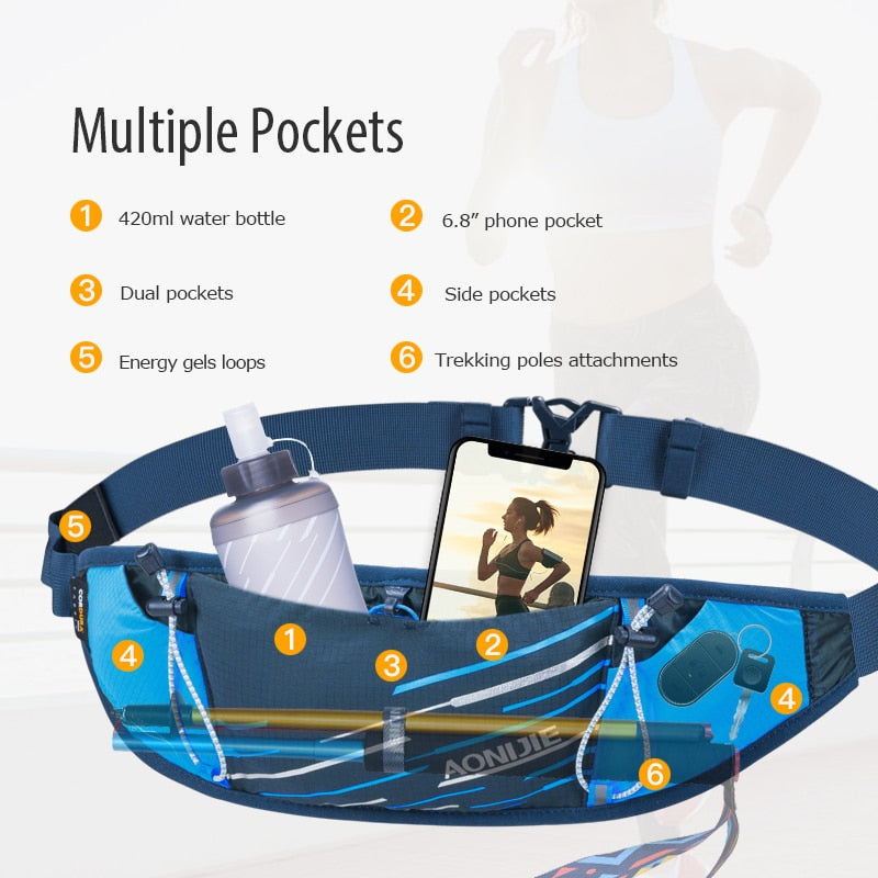 Lightweight Slim Running Waist Bag Belt Hydration Fanny Pack For Jogging Fitness Gym Hiking