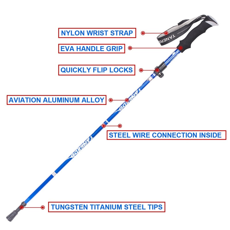 Anti Shock Walking Stick Hiking Trekking Trail Ultralight 4-section Adjustable Canes Aluminum