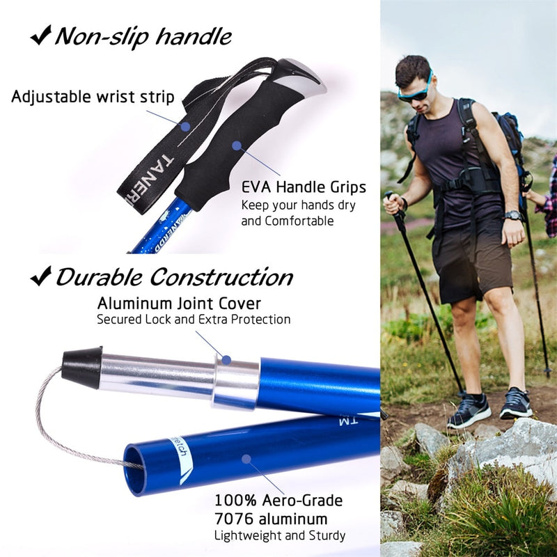 Anti Shock Walking Stick Hiking Trekking Trail Ultralight 4-section Adjustable Canes Aluminum