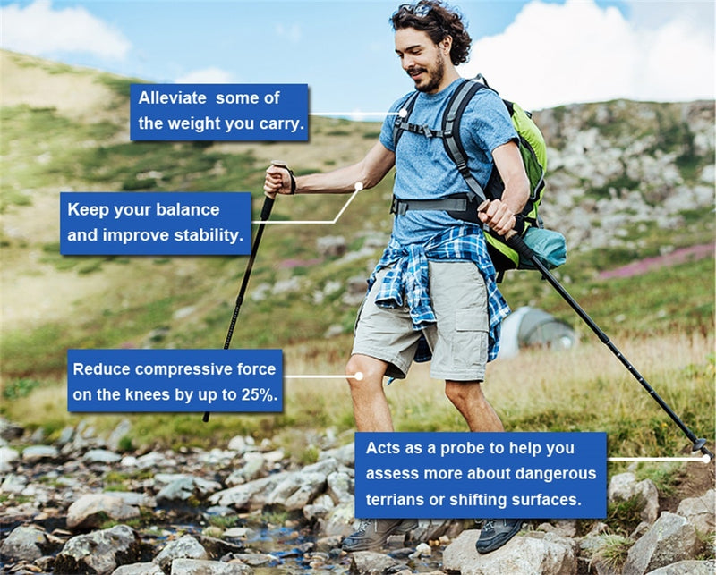 Anti Shock Walking Stick Hiking Trekking Trail Ultralight 4-section Adjustable Canes Aluminum