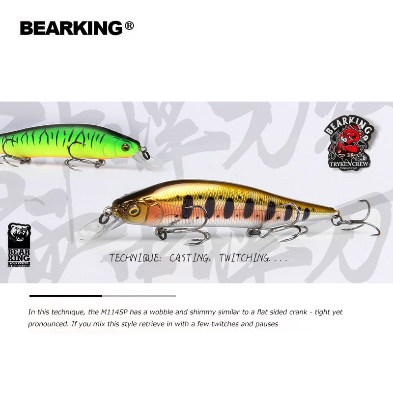 BEARKING 115mm 15g SP Tungsten weight system Top fishing lures minnow crank wobbler quality fishing tackle hooks for fishing