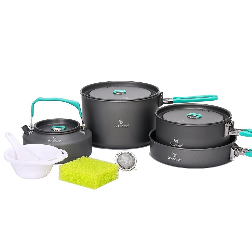 BLACKDEER Outdoor Camping Tableware Set Backpacking Picnic 2 Pot 1 Frypan 1 Kettle Alumina