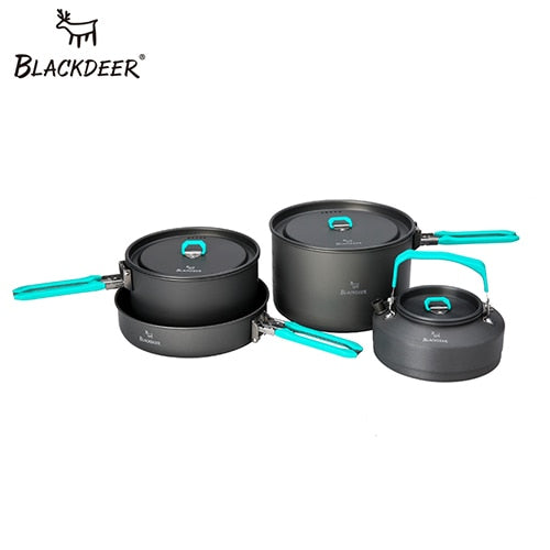 BLACKDEER Outdoor Camping Tableware Set Backpacking Picnic 2 Pot 1 Frypan 1 Kettle Alumina