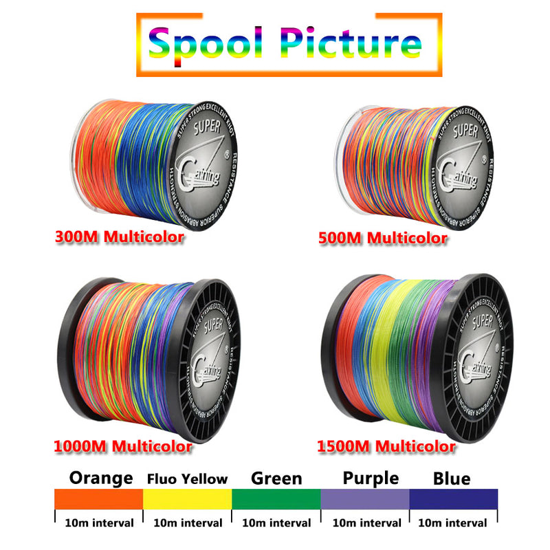 PULLINE 500M Multicolor Braided Fishing Line Superstrong PE Multifilament Fishing  Wire Accessories 6-100LB