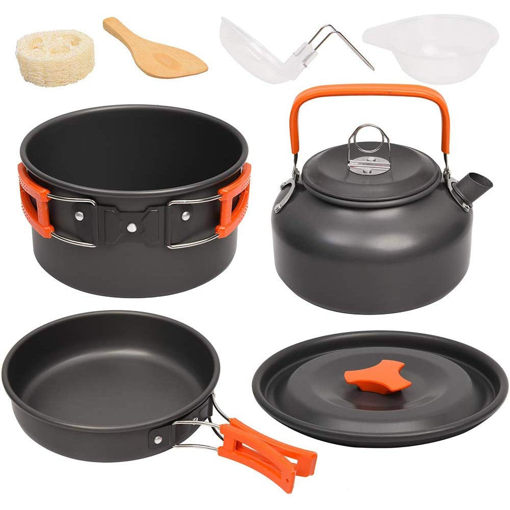 Camping Cookware Kit Outdoor Aluminum Cooking Set Water Kettle Pan Pot Travelling Hiking Picnic