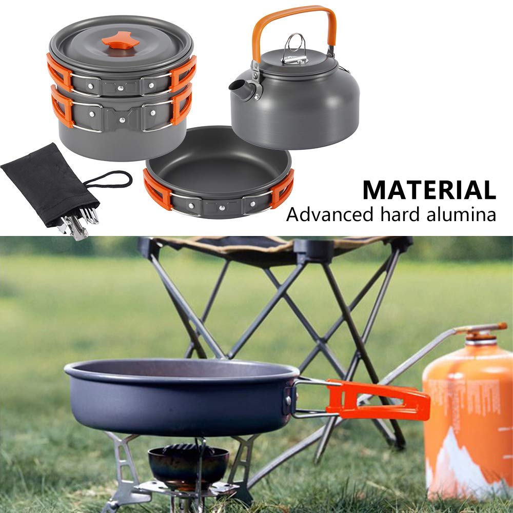 Camping Cookware Kit Outdoor Aluminum Cooking Set Water Kettle Pan Pot Travelling Hiking Picnic