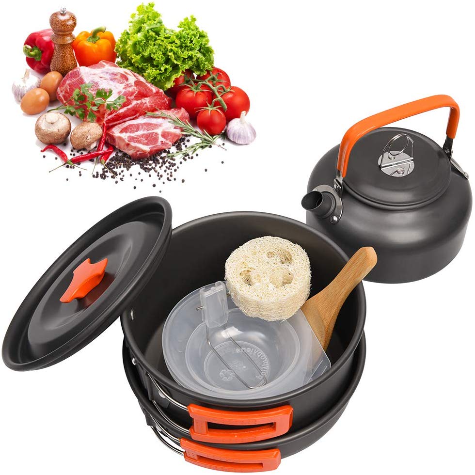 Camping Cookware Kit Outdoor Aluminum Cooking Set Water Kettle Pan Pot Travelling Hiking Picnic