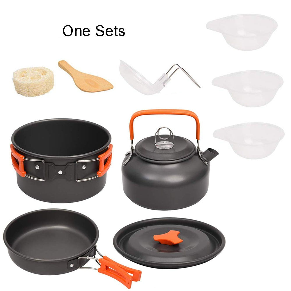 Camping Cookware Kit Outdoor Aluminum Cooking Set Water Kettle Pan Pot Travelling Hiking Picnic