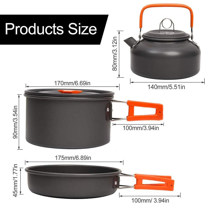 Camping Cookware Kit Outdoor Aluminum Cooking Set Water Kettle Pan Pot Travelling Hiking Picnic