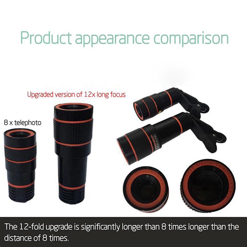 Clip-on 12x Optical Zoom Universal Telescope Camera Lens for Phone Lens Accessories