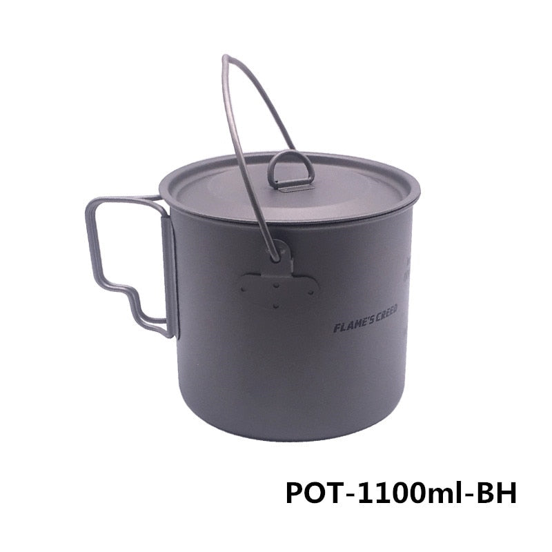 FLAME'S CREED 1100ml 1950ml Ultralight Outdoor Camping Titanium Pot & pan Cooking Pot fry pan