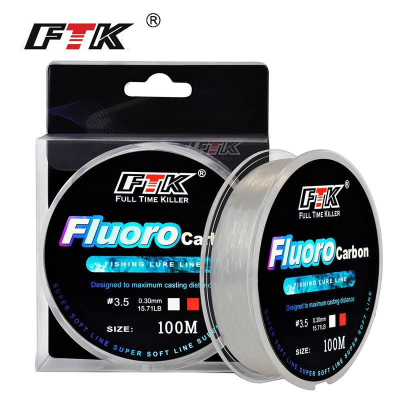 FTK 100m Fluorocarbon Fishing Lure Line 4.13-34.32LB Carbon Fiber Leader Fly Fishing Line Super Soft