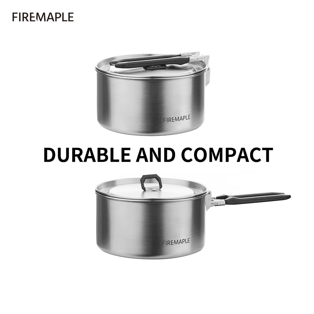 Antarcti Stainless Steel Pot Outdoor Camp Cooking Set 0.8L-1.5L Compact Foldable Pots