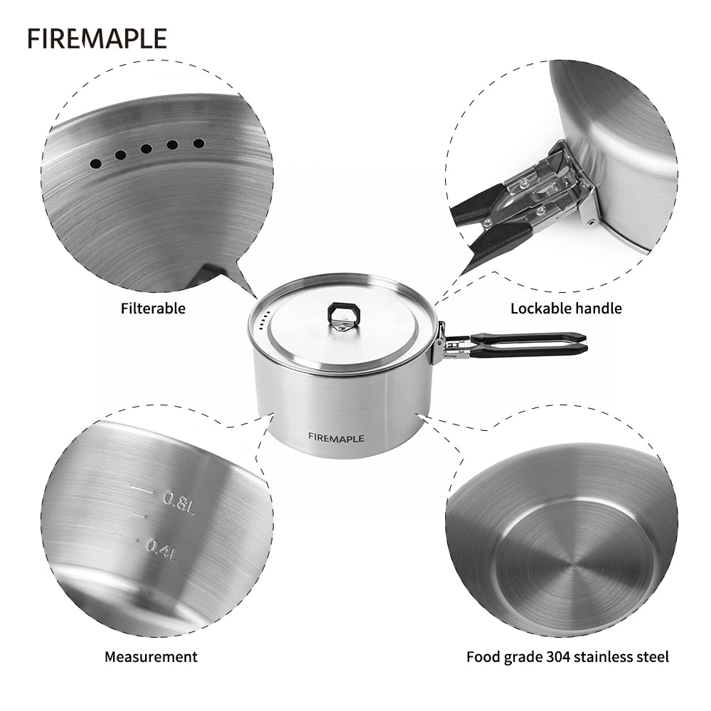 Antarcti Stainless Steel Pot Outdoor Camp Cooking Set 0.8L-1.5L Compact Foldable Pots