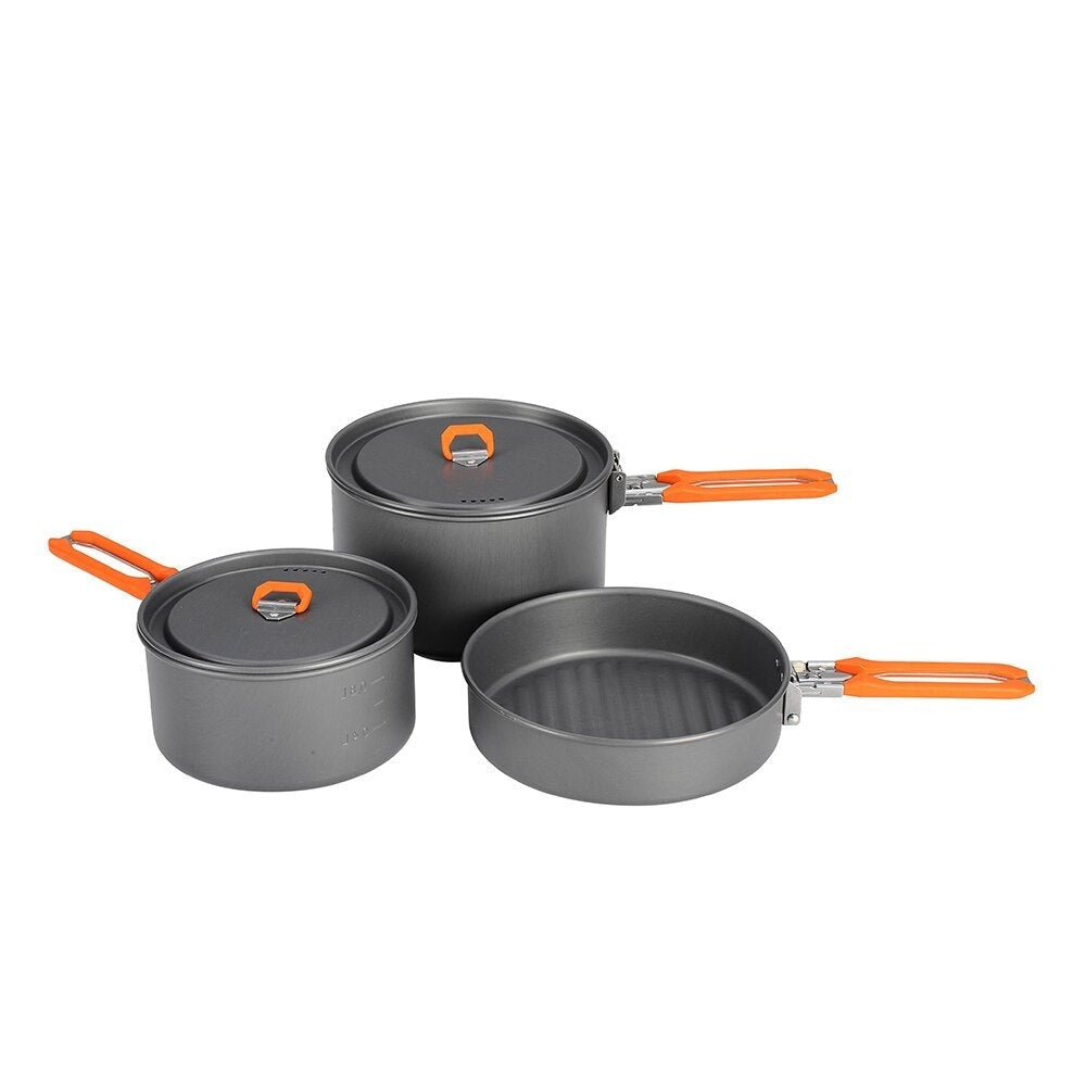 Feast 3 Outdoor Cookware Backpacking Cooking Pot Pan Set Foldable Handle 2 Pots 1 Frypan FMC-F3