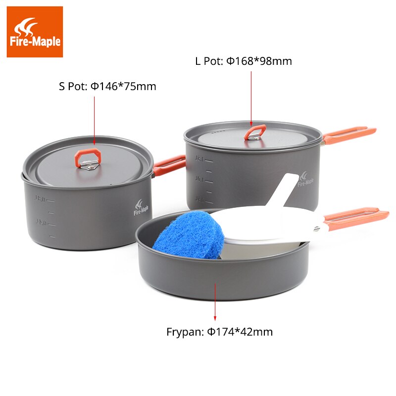 Feast 3 Outdoor Cookware Backpacking Cooking Pot Pan Set Foldable Handle 2 Pots 1 Frypan FMC-F3