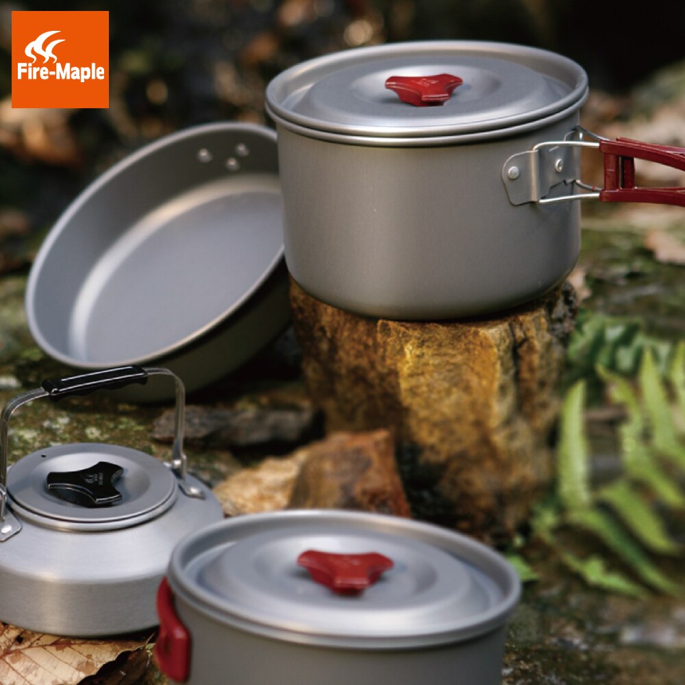 Outdoor Frying Pan Cookware Aluminum Alloy 1Fry Pan 2 Pots 1 Kettle for 4-5 Persons FMC-209