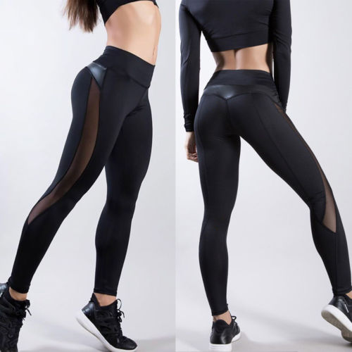 Women Gym Fitness Leggings Running Sports Breathable Compression High Waist Exercise Mesh Pants