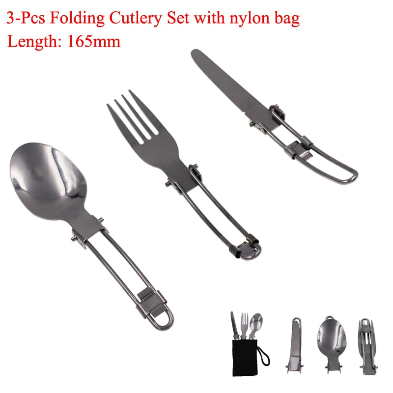 Cookware Spork, Fork, Spoon & Stainless Steel Knife Utensils - Set Combo Camping Cutlery Tableware