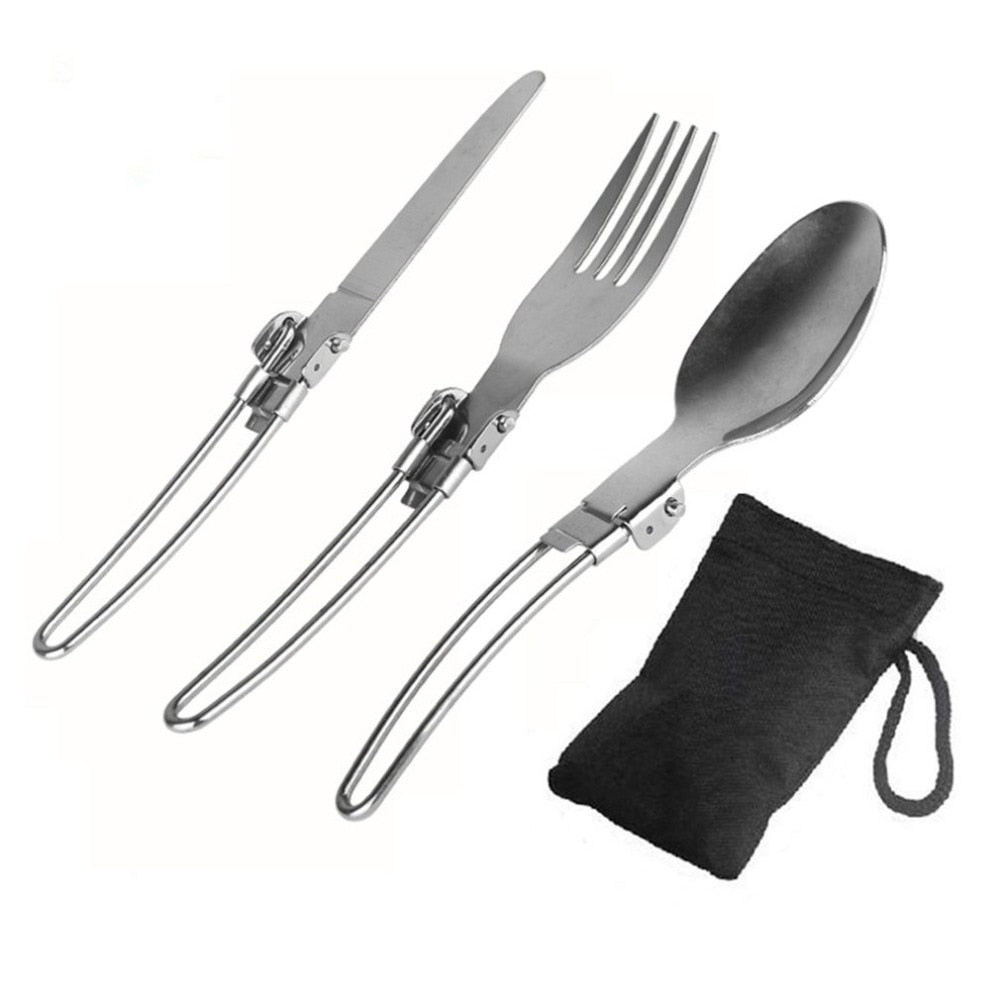 Cookware Spork, Fork, Spoon & Stainless Steel Knife Utensils - Set Combo Camping Cutlery Tableware