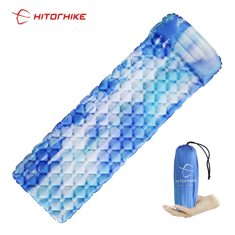 Outdoor Sleeping Pad Camping Inflatable Mattress with Pillows Travel Mat Folding Bed Ultralight