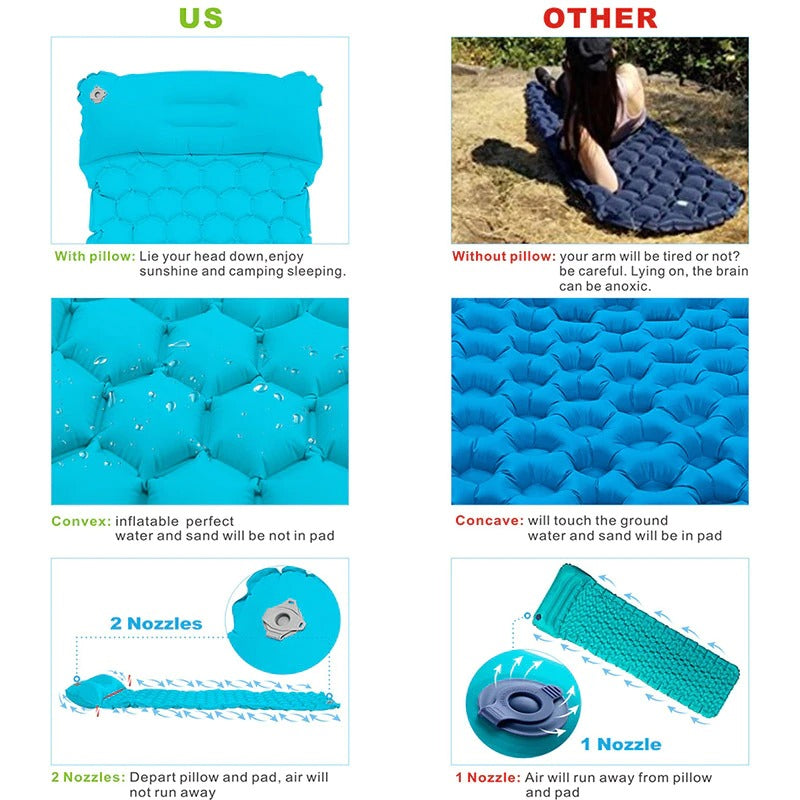 Hitorhike Topselling Inflatable Sleeping Pad Camping Mat With Pillow air mattress Sleeping Cushion