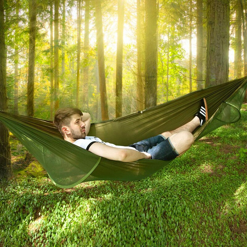 Camping Hammock with Mosquito Net Pop-Up Light Portable Outdoor Parachute Hammocks