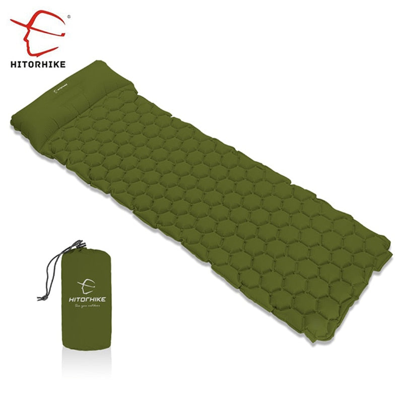Outdoor Sleeping Pad Camping Inflatable Mattress with Pillows Travel Mat Folding Bed Ultralight
