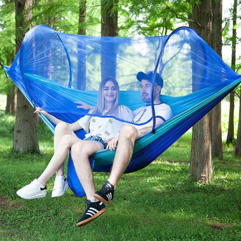 Camping Hammock with Mosquito Net Pop-Up Light Portable Outdoor Parachute Hammocks