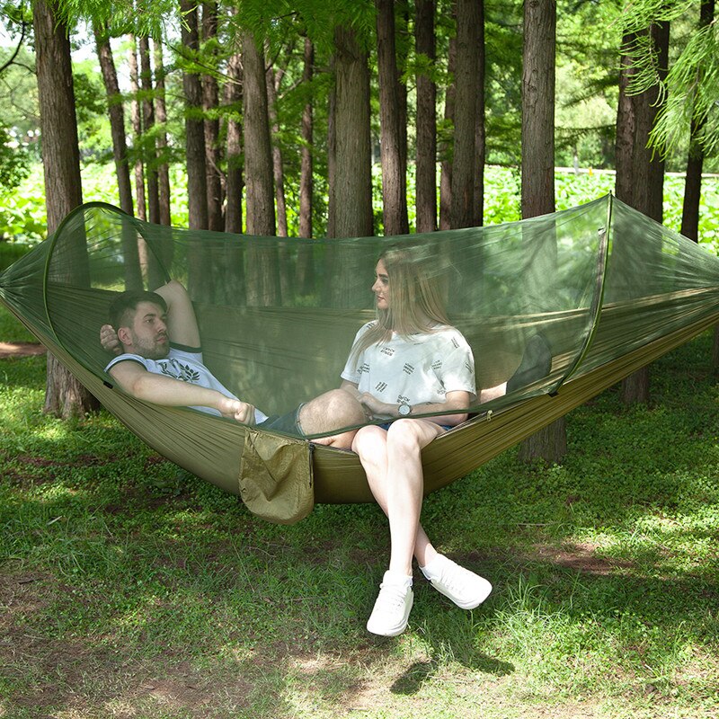 Camping Hammock with Mosquito Net Pop-Up Light Portable Outdoor Parachute Hammocks