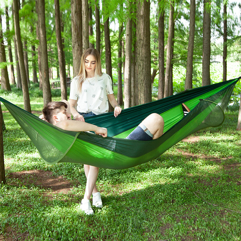 Camping Hammock with Mosquito Net Pop-Up Light Portable Outdoor Parachute Hammocks