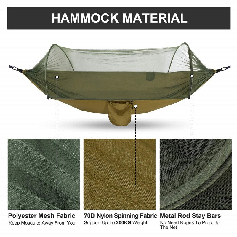 Camping Hammock with Mosquito Net Pop-Up Light Portable Outdoor Parachute Hammocks