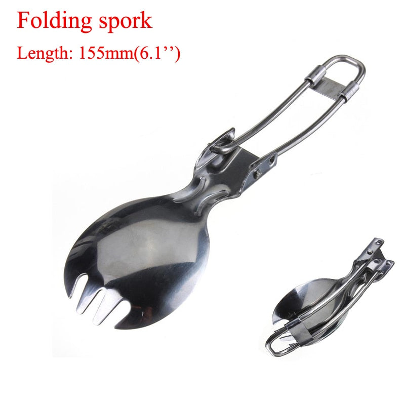 Cookware Spork, Fork, Spoon & Stainless Steel Knife Utensils - Set Combo Camping Cutlery Tableware