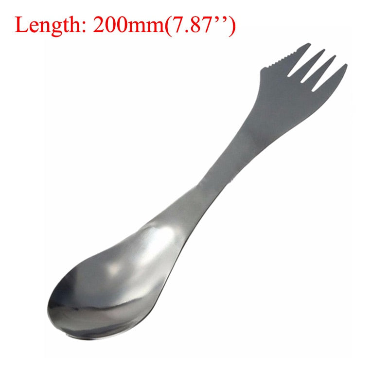 Cookware Spork, Fork, Spoon & Stainless Steel Knife Utensils - Set Combo Camping Cutlery Tableware