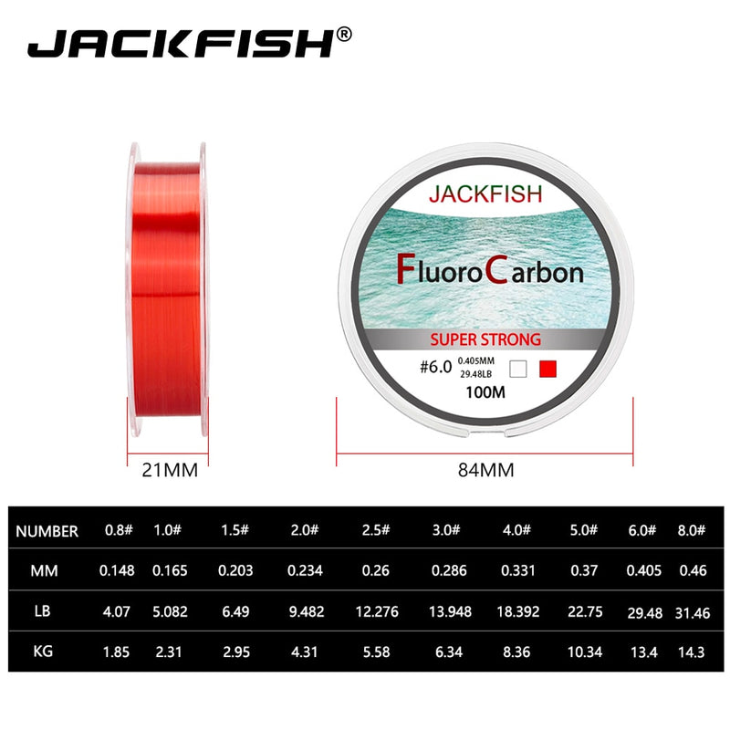JACKFISH 100M Fluorocarbon Fishing Line red/clear two colors 4-32LB Ca