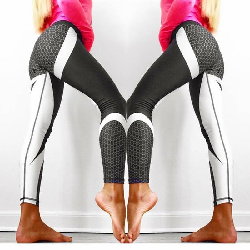 Mesh Pattern Print Leggings Fitness Leggings For Women Sporting Workout  Leggins Jogging Elastic Slim Black White